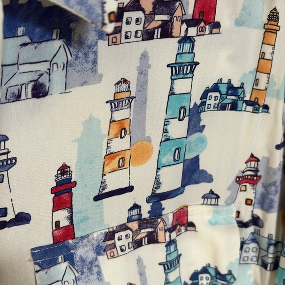 Chico's lighthouse motif button down modal blend shirt long sleeves pockets Lrg - Picture 11 of 14